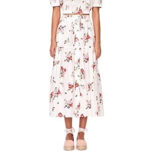 Rebecca Taylor white Marguerite floral cotton poplin tiered midi skirt 10
